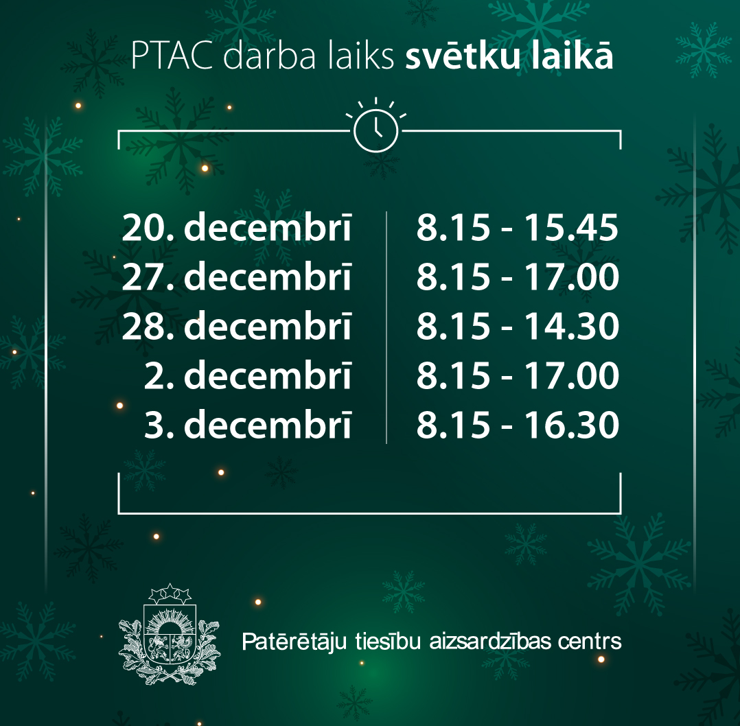 PTAC darba laiks Ziemassvētku laikā